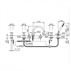 Nicolazzi M.Croce Смеситель на борт ванны на 5 отверстий, с ручным душем, излив: цвет: 218мм, хром