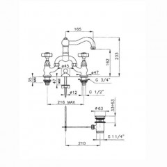 Nicolazzi Dames Anglaises Смеситель для раковины на 3 отверстия, с донным клапаном, цвет: тёмная бронза