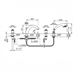 Nicolazzi Cristallo Смеситель на борт ванны на 4 отверстия, излив: 201мм, цвет: хром