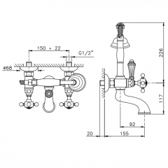 Nicolazzi Half Dome Смеситель для ванны на 2 отверстия, с ручным душем, Цвет: OTTONE GREZZO "живой"