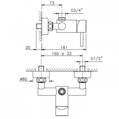 NICOLAZZI OLYMPUS Смеситель для душевой стойки, настенный, вывод сверху 3/4", цвет хром (Акция на товар из наличия)