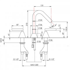 Nicolazzi Flag Смеситель для раковины на 3 отв, излив 131 мм, цвет хром