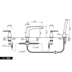 Nicolazzi Vincent Смеситель на борт ванны, 4 отв., излив: 206 мм, с ручным душем, цвет: золото