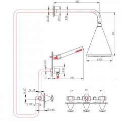 Nicolazzi Star Смеситель для ванны встроенный, с верхним душем и ручной лейкой, цвет хром (без внутр части)
