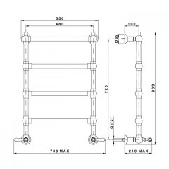 NICOLAZZI EL CAPITAN Полотенцесушитель водяной 550(700)х803 мм., цвет черный матовый (Спец.цена со склада)