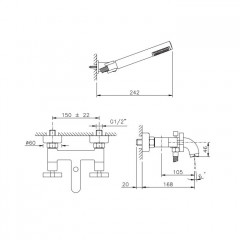 Nicolazzi Mac Kinley 05 Смеситель для ванны с 2мя ручками, с переключателем ванна/душ, + комплект руч. душа, цвет: хром
