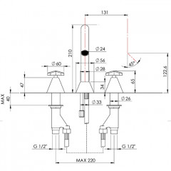 Nicolazzi Star Смеситель для раковины на 3 отв, излив 131мм, цвет хром