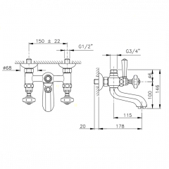 Nicolazzi Teide Four Смеситель для ванны на 2 отверстия, с переключателем ванна/душ, вывод сверху 3/4" (для душ. стойки), цвет: бронза