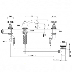 Nicolazzi Impero Смеситель для раковиныс автоматическим изливом на 3 отверстия с донным клапаном, цвет: хром