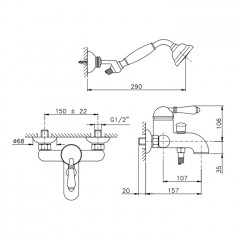 Nicolazzi El Capitan Смеситель для ванны однорычажный, настенный, с ручным душем, цвет: бронза