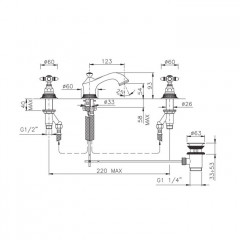 Nicolazzi Impero Смеситель для раковины на 3 отверстия, цвет: золото