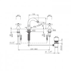 Nicolazzi Nuova Brenta Смеситель для биде на 3 отверстия, с донным клапаном, излив: 132мм, цвет: Gold Brass