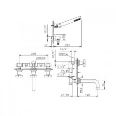 Nicolazzi Mac Kinley 05 Смеситель для ванны с 2мя ручками, встроенный, вкл. внутр часть + комплект руч. душа, цвет: хром