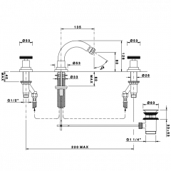 Nicolazzi Arena Смеситель для биде на 3 отвертсвия, излив: 135 мм, цвет: хром