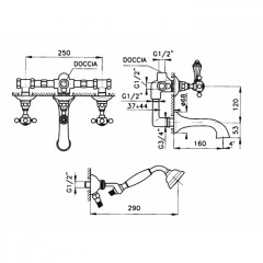 Nicolazzi P.M.Blanc Смеситель для ванны на 2 отверстия, с переключателем ванна/душ, вывод сверху 3/4" (для душ. стойки), ручки белая керамика, цвет: