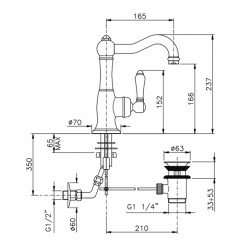 Nicolazzi P.m. Blanc Смеситель для раковины однорычажный, с донным клапаном, ручки белая керамика, цвет: тёмная бронза