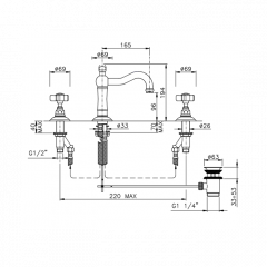 Nicolazzi Dames Anglaises Смеситель для раковины на 3 отверстия, с донным клапаном, излив: 165мм, цвет: хром
