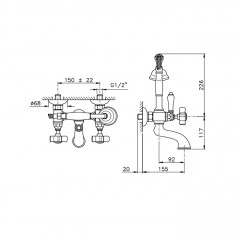 Nicolazzi Dames Anglaises Смеситель для ванны на 2 отверстия, с ручным душем, ручки белая керамика, цвет: бронза
