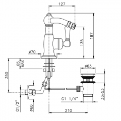 Nicolazzi El Capitan Смеситель для биде, на 1 отв, с донным клапаном, излив: 127 мм, цвет: хром