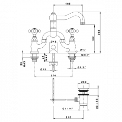 Nicolazzi Half Dome Crystal Смеситель для раковины в виде моста на 3 отверствия, излив: 165 мм, цвет: хром