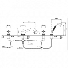 Nicolazzi Impero Смеситель на борт ванны, 4 отв., излив: 205 мм, с ручным душем, цвет: хром