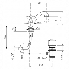 Nicolazzi Nuova Brenta Смеситель для раковины на 1 отверстие, излив: 128мм, с донным клапаном, цвет: хром