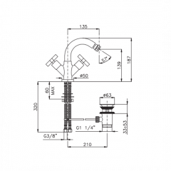 Nicolazzi M.Croce Смеситель для биде с 2мя ручками, излив: 135мм, цвет: хром