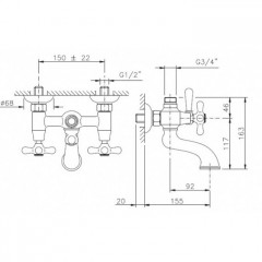 Nicolazzi Nuova Brenta Смеситель для ванны, с переключателем ванна/душ, вывод сверху 3/4" (для душ. стойки), цвет: хром