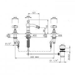Nicolazzi Dames Anglaises Смеситель для биде на 3 отверстия, с донным клапаном, цвет: бронза