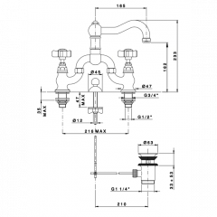 Nicolazzi Dames Anglaises Смеситель для раковины на 3 отверстия, с донным клапаном, межцентр: 216мм, цвет: хром