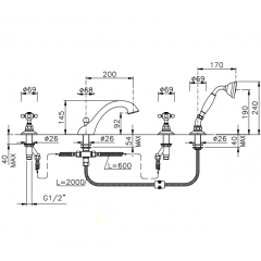 Nicolazzi Half Dome Смеситель для ванны на 4 отверстия, излив: 160мм и ручным душем, цвет: тёмная бронза