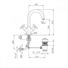 Nicolazzi Mac Kinley 05 Смеситель для раковины на 1 отверстие, излив: 155, цвет: золото
