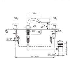 Nicolazzi M.Croce Смеситель для биде на 3 отверстия, излив: 135мм, цвет: хром