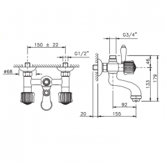 Nicolazzi Onice Смеситель для ванны настенный для душевой стойки, излив: 155 мм, цвет: хром