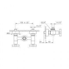 Nicolazzi Monte Croce Смеситель для душа с 2мя ручками, вывод сверху 1/2, цвет: золото