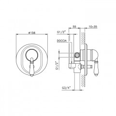 Nicolazzi El Capitan Внешняя часть встраиваемого смесителя для душа с переключением, 2 источника, цвет: бронза