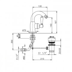 Nicolazzi El Capitan Смеситель для биде, на 1 отв, с донным клапаном, излив: 132 мм, цвет: Bronze Plated