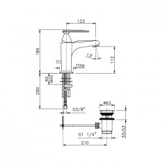 Nicolazzi Vincent Смеситель для раковины на 1 отверстие, с донным клапаном, цвет: English Gold