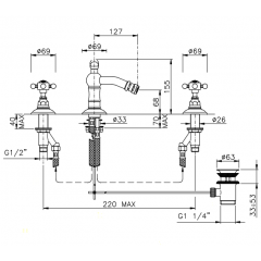 Nicolazzi Dames Anglaises Смеситель для биде на 3 отверстия, с донным клапаном, цвет: тёмная бронза