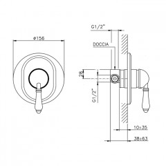 Nicolazzi P.m. Blanc Внешняя часть встраиваемого смесителя для душа, 1 источник, ручки белая керамика, цвет: бронза