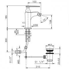 Nicolazzi Vincent Смеситель для биде на 1 отверстие, с донным клапаном, цвет: хром