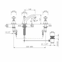Nicolazzi Teide Смеситель для раковины с автоматическим изливом на 3 отверствия, ручки Crystal handle, цвет: хром