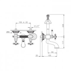 Nicolazzi Impero Смеситель для ванны с 2мя ручками, с переключателем ванна/душ, цвет: золото
