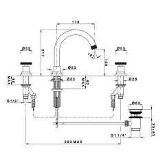 Nicolazzi Arena Смеситель для раковины с автоматическим сливом на 3 отверствия, излив: 176 мм, цвет: хром
