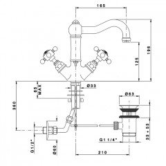 Nicolazzi Dames Anglaises Смеситель для раковины с 2мя ручками, с донным клапаном, излив: 165мм, цвет: Bronze Plated