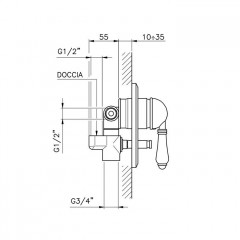 Nicolazzi Unico Встраиваемая часть для душа с переключателем, подключение смешанной воды 1/2" и 3/4" (новый арт С4060)