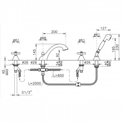 Nicolazzi Nuova Brenta Смеситель на борт ванны на 4 отверстия, с душевой лейкой, излив: 200мм, цвет: бронза