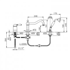 Nicolazzi El Capitan Смеситель на борт ванны на 3 отверстия, с изливом 246мм и ручным душем, цвет: English Gold