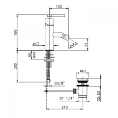 Nicolazzi Mac Kinley 05 Смеситель для биде на 1 отверстие, с донным клапаном, цвет: хром
