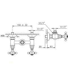 Nicolazzi El Capitan Смеситель для душа на 2 отверстия, вывод сверху 1/2" (без шланга и лейки), цвет: тёмная бронза
